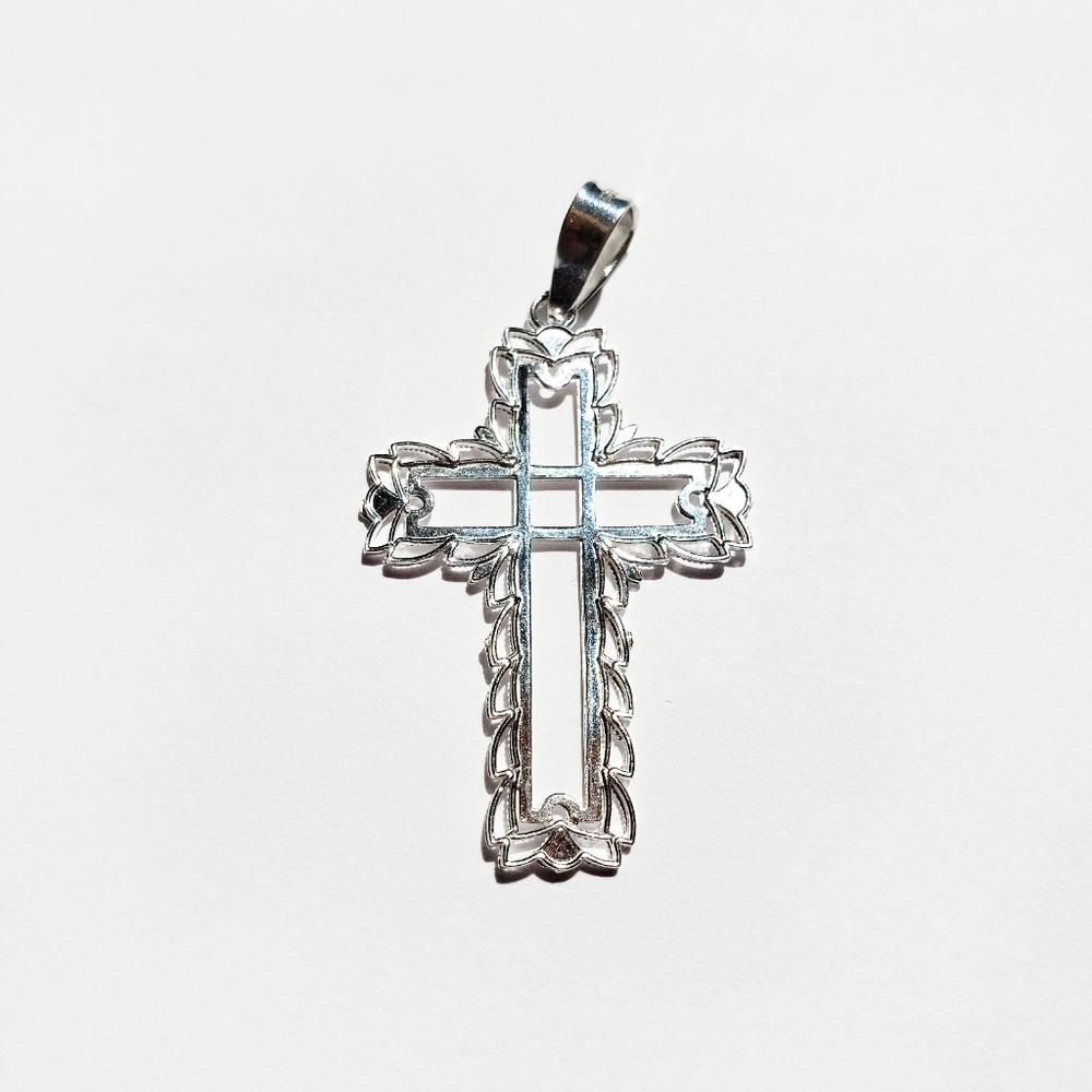 Leaf Bordered Sterling Silver Cross Pendant